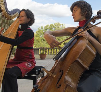Photo Festival Musiques en Vivarais Lignon : Duo Bergamasque : Harpe et Violoncelle
