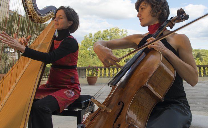 Photo Festival Musiques en Vivarais Lignon : Duo Bergamasque : Harpe et Violoncelle