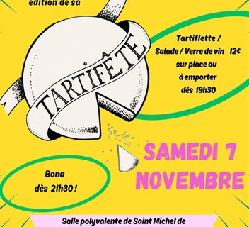 Photo Soirée "Tarti'fête" : repas ouvert à tous (tartiflette sur place ou à emporter) et DJ set